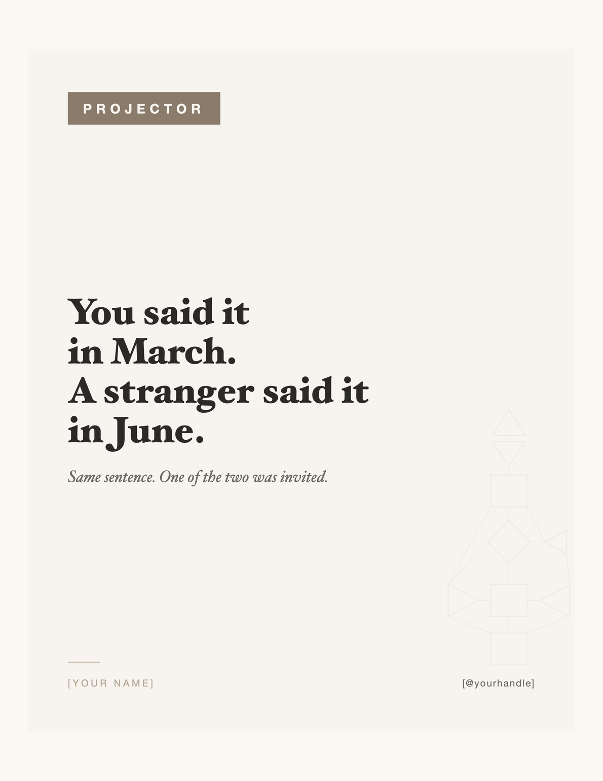 The Projector post from the type series: “You said it in March. A stranger said it in June.”