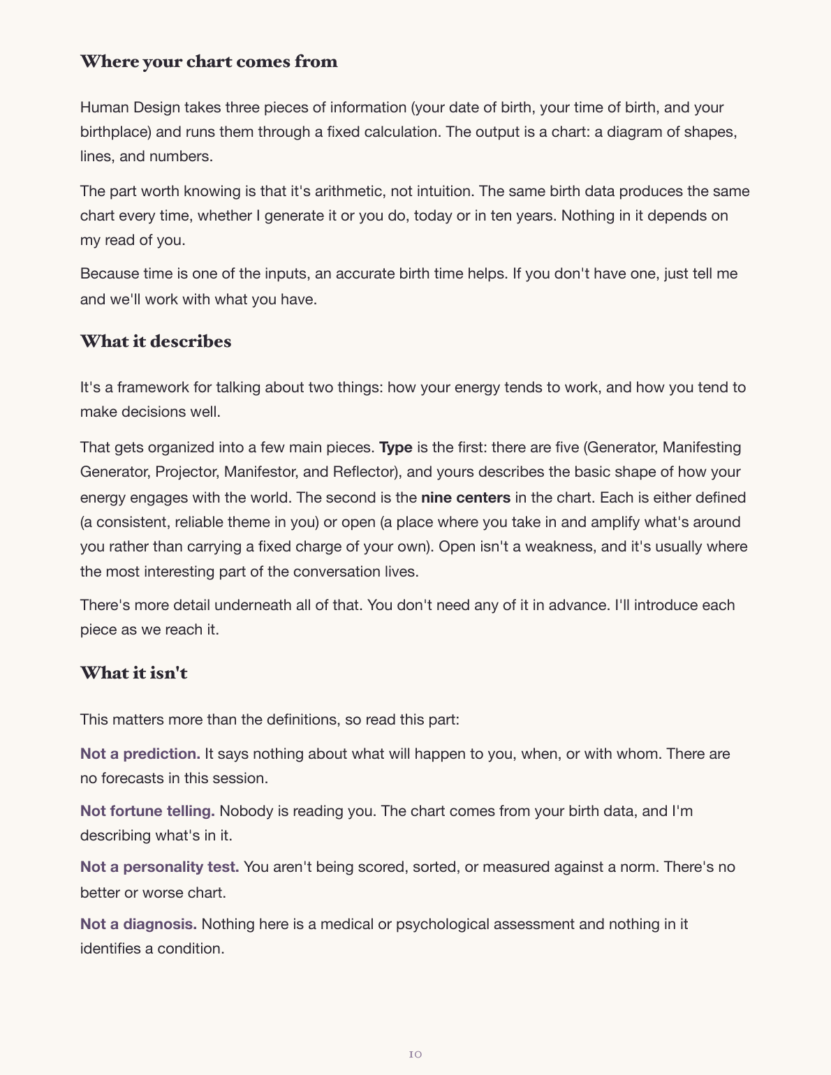The pre-session explainer for clients: “What Human Design is (and isn’t)”